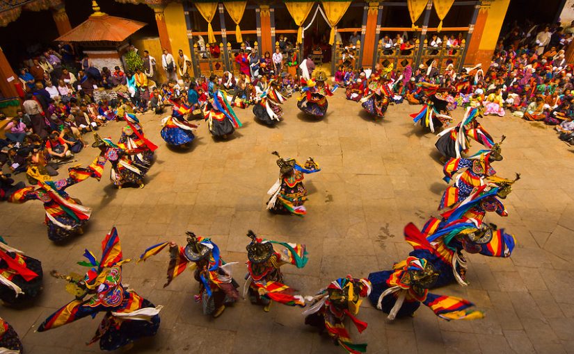 Black Hat Dance, Paro Tsechu (festival), Paro Dzong, Paro, Bhutan