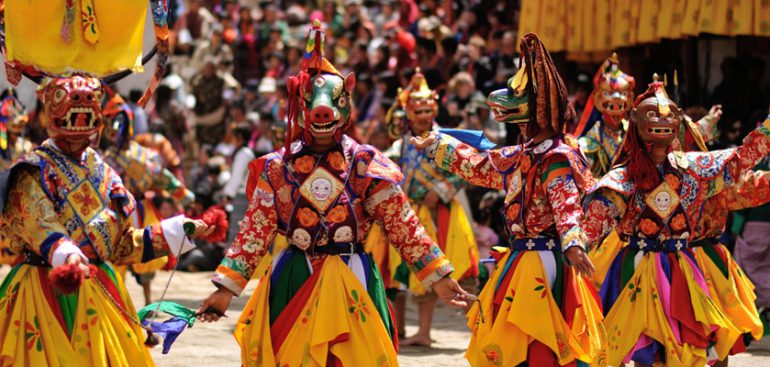 Black Hat Dance, Paro Tsechu (festival), Paro Dzong, Paro, Bhutan